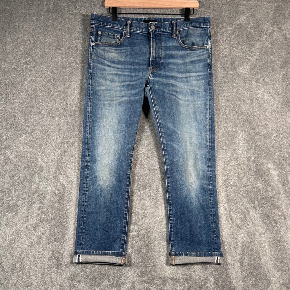 Uniqlo Jeans Japanese Selvedge Denim Kaihara Slim Straight Low Rise Men 35x27